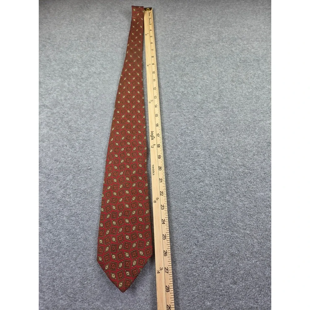 Vintage 90s J.Crew Silk Tie Red Geometric Medallion Y2K Business Casual 3.25